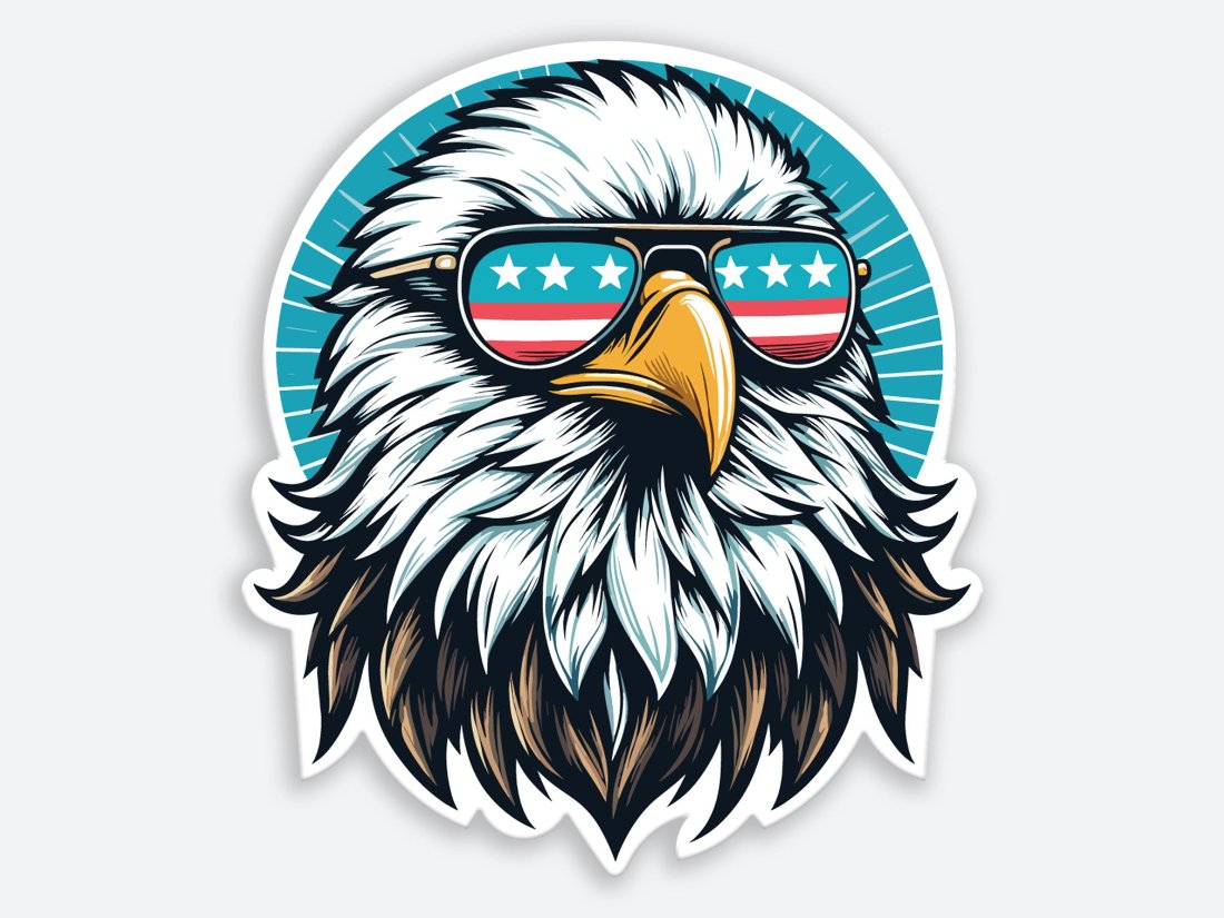 Patriotic Bald Eagle Wearing Sunglasses Sticker - High Quality Vinyl