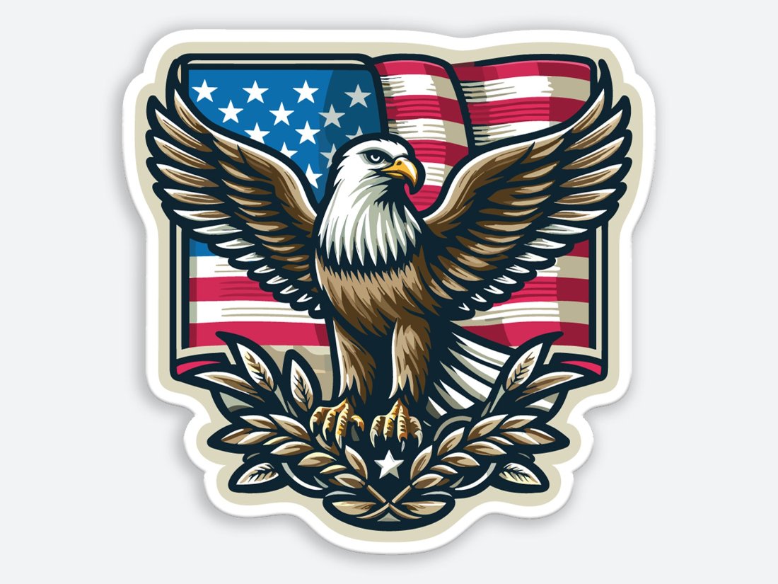 Bald Eagle with American Flag and Laurel Wreath Sticker - High Quality Vinyl