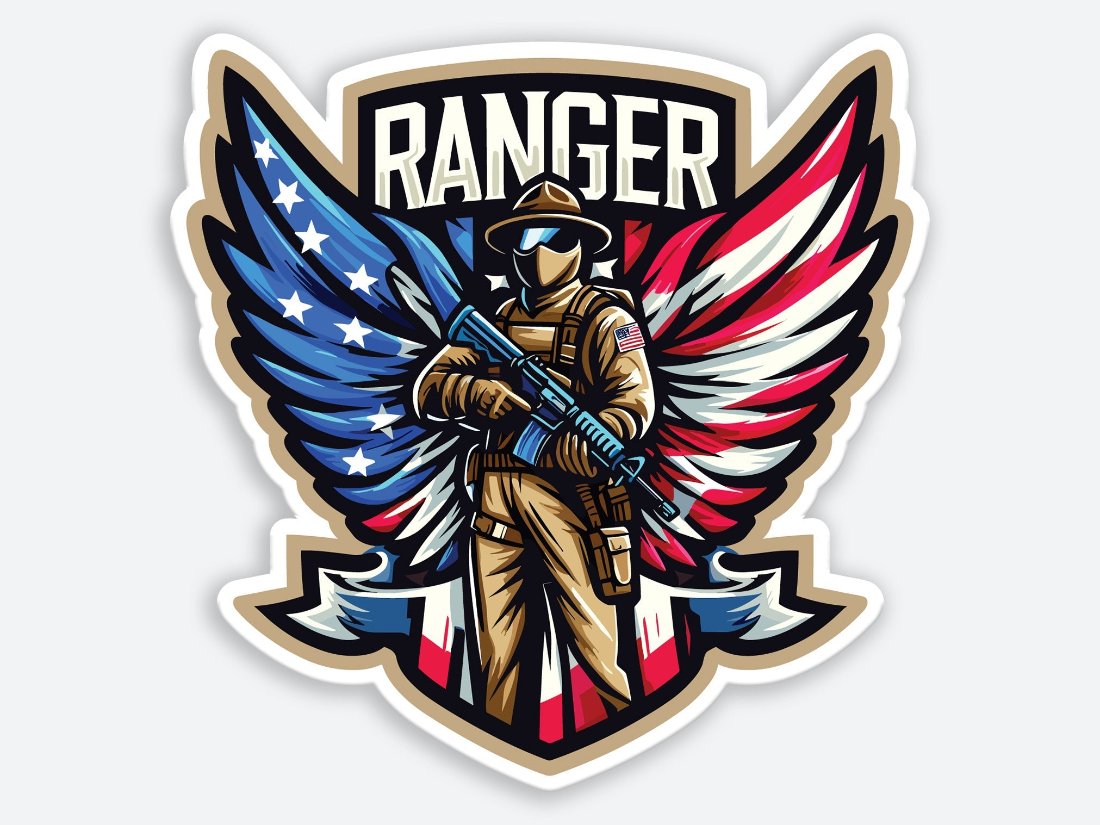 American Ranger Soldier with Wings and Flag Colors Sticker